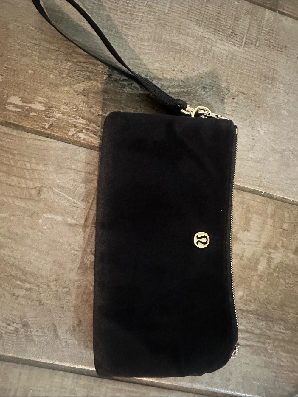 lululemon athletica Black Velvet Wristlet with Gold Emblem